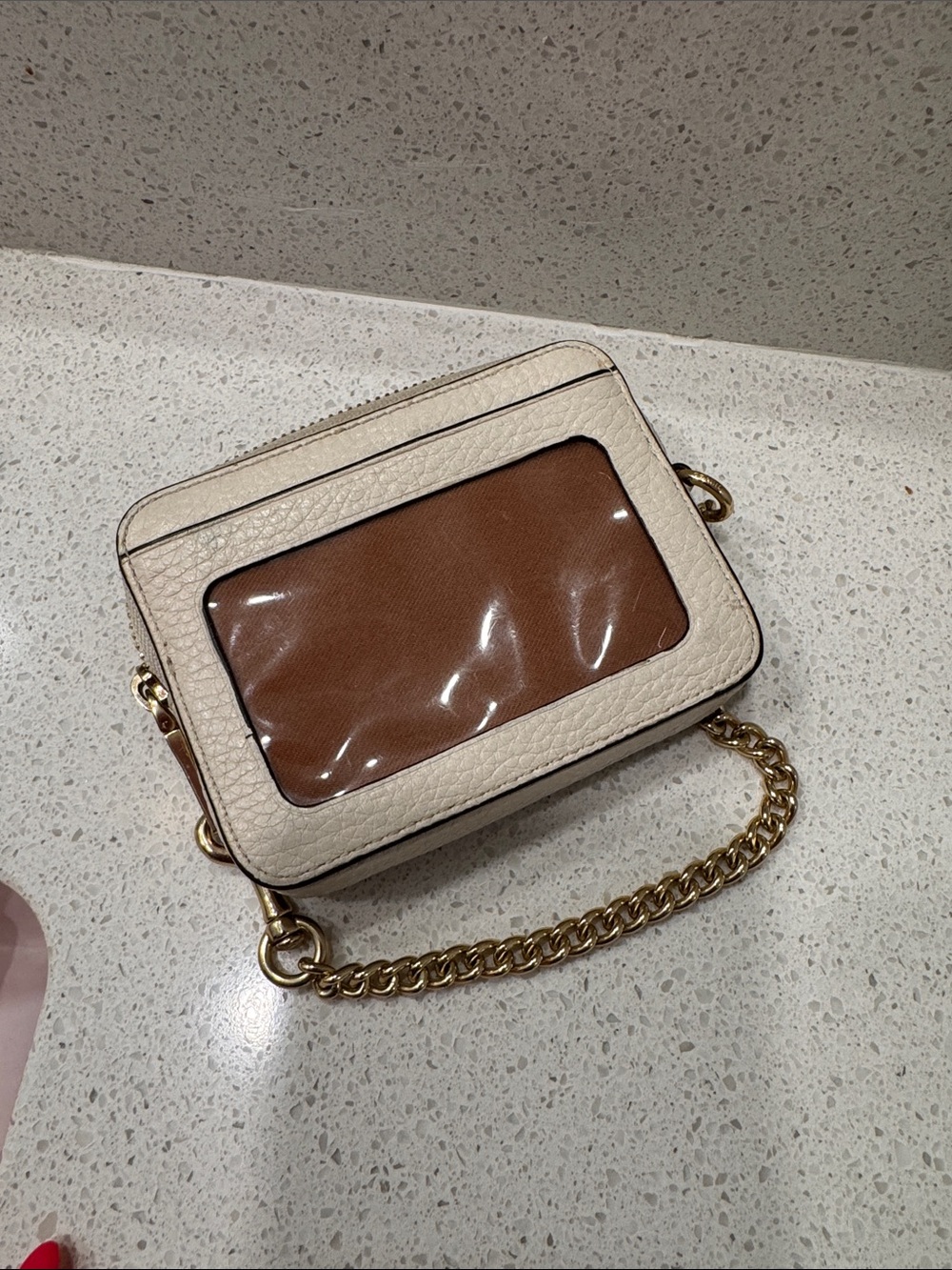 Coach Chalk Pebbled Leather Zip Card Case with Gold Chain - Picture 4 of 4